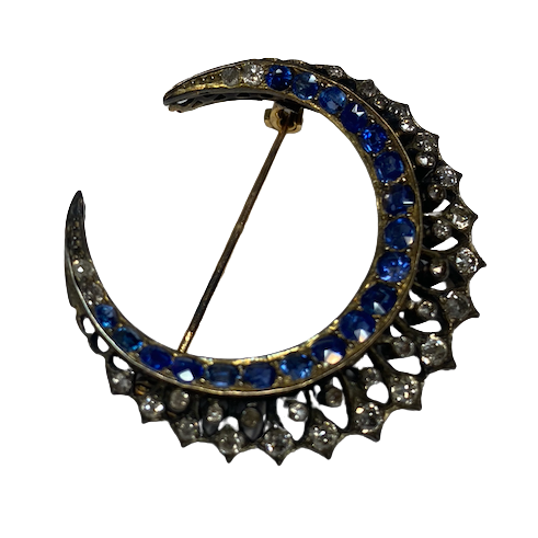 Broche Épingle en or jaune, argent, saphirs et diamants