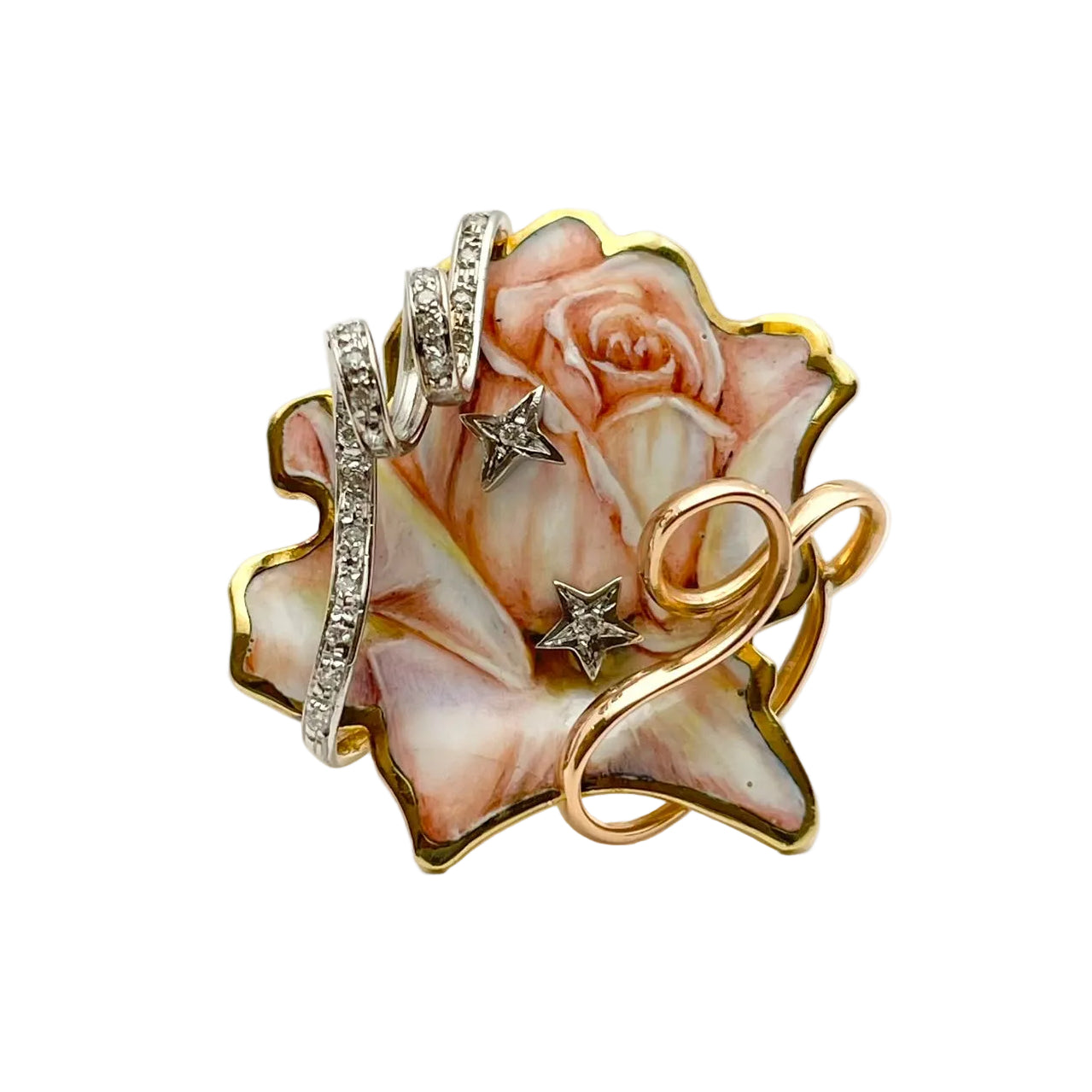 Bague Cocktail RIVALTA en or blanc, or jaune, or rose, émail et diamants