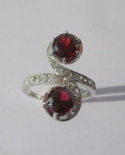 Bague Toi et Moi tourbillons XIXe Grenats Diamants Platine