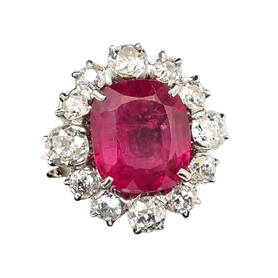 Bague Marguerite en or blanc, rubis et diamants