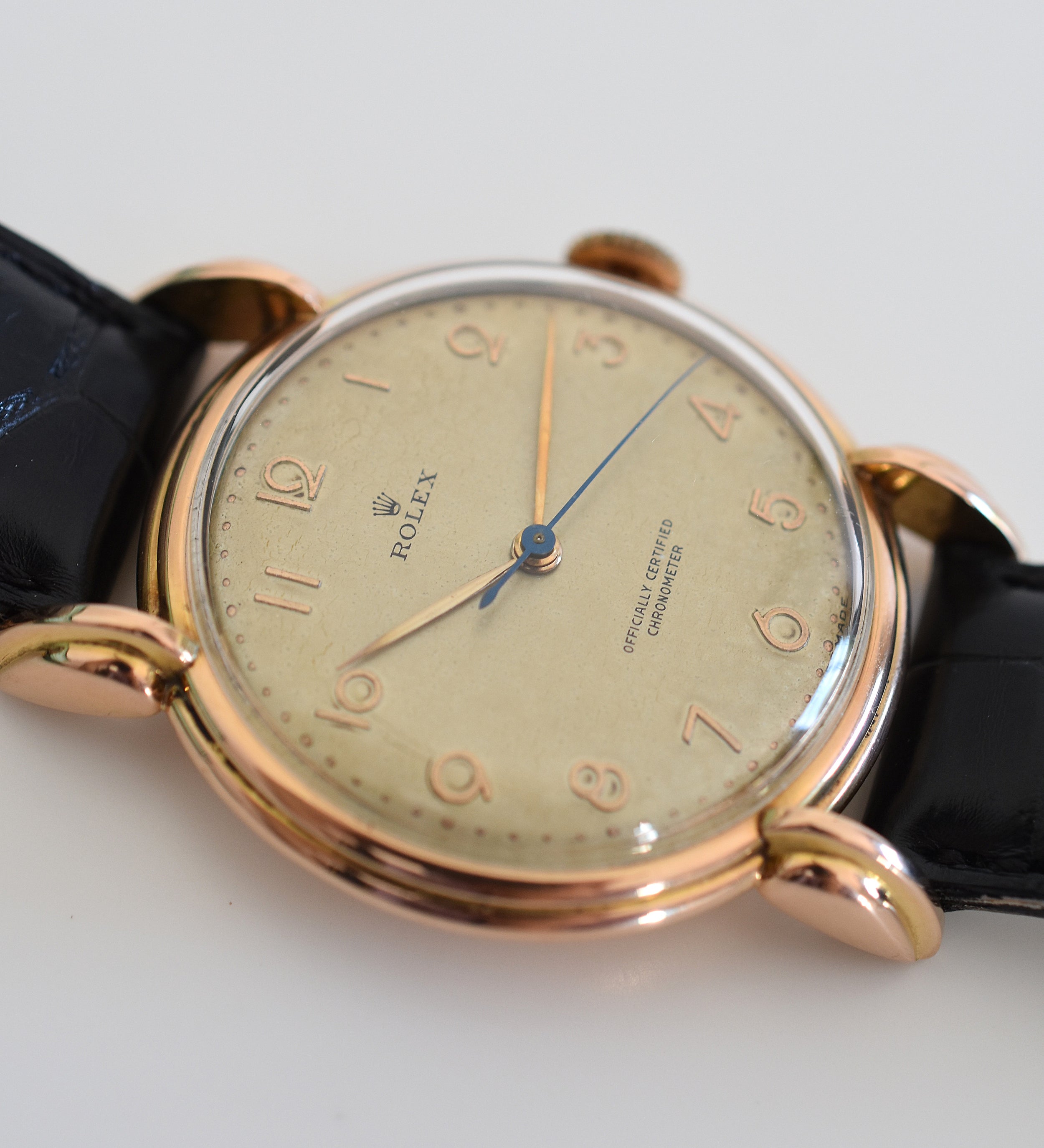 Montre ROLEX "Chronomètre" en or rose, acier et cuir