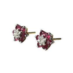 Boucles d'oreilles Puces en or blanc, or jaune, rubis et diamants