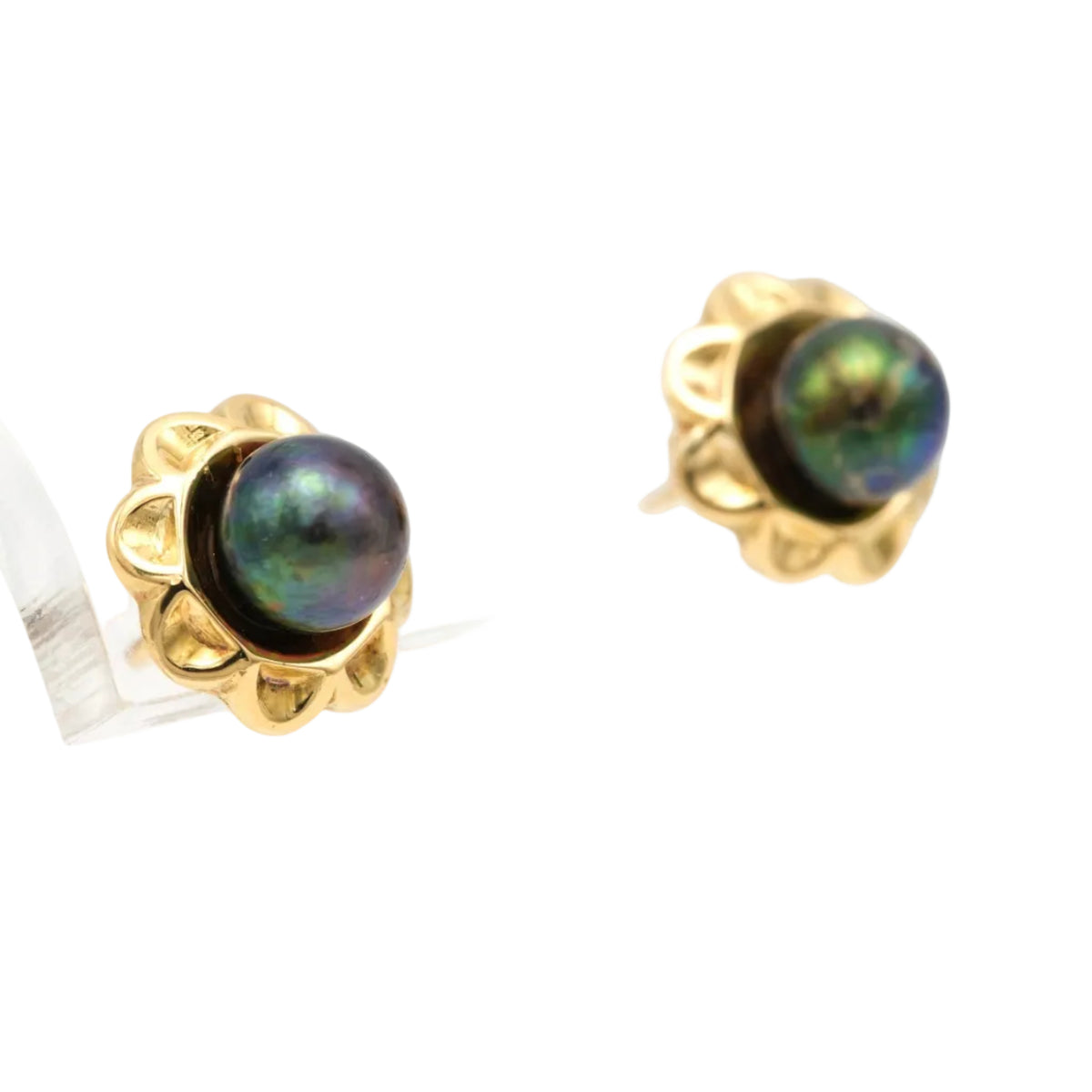 Boucles d'oreilles Puces en or jaune et perles