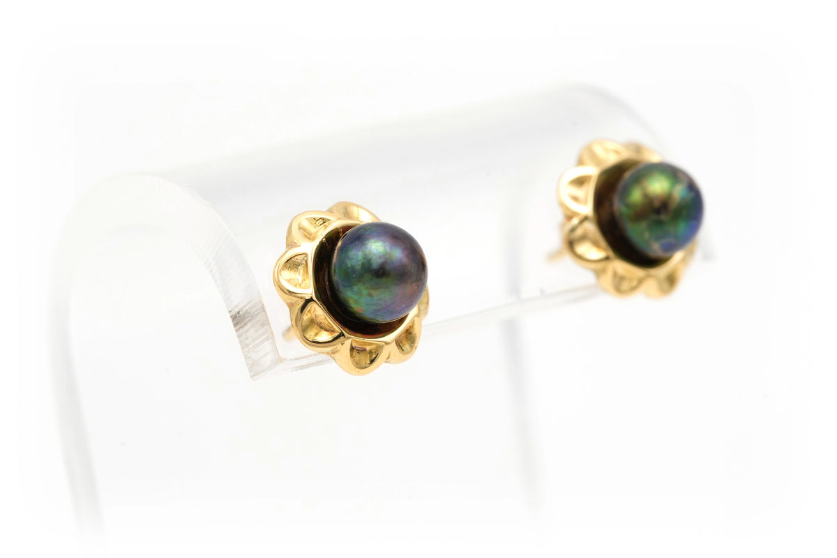 Boucles d'oreilles Puces en or jaune et perles