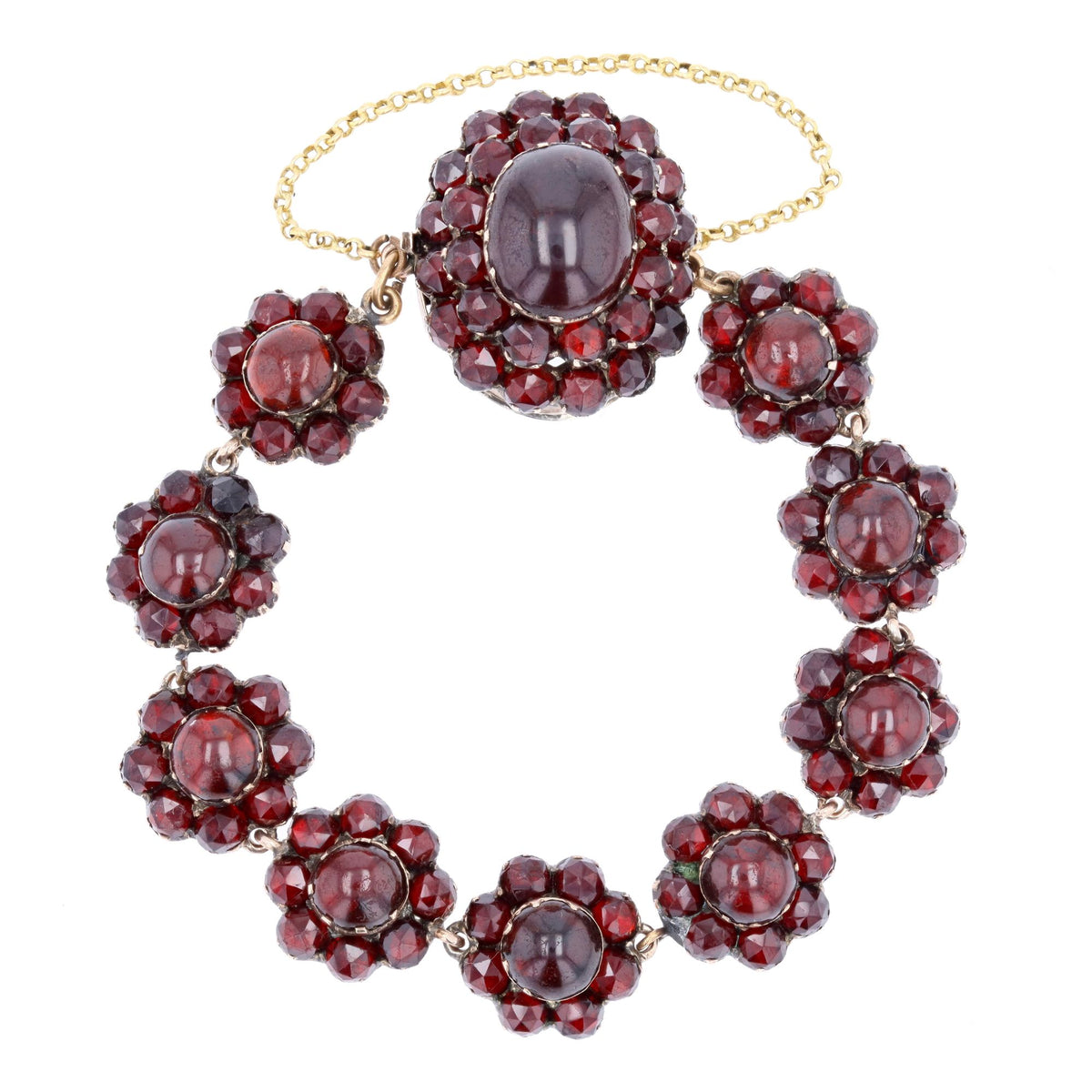 Bracelet en or jaune, argent et grenats