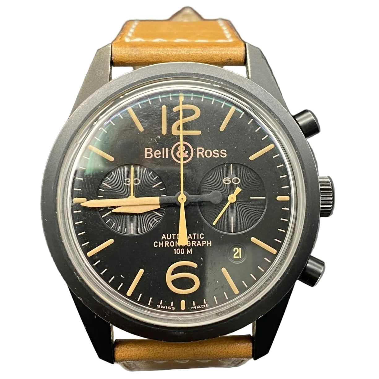 Montre BELL & ROSS "Vintage Héritage Pad" en acier et cuir