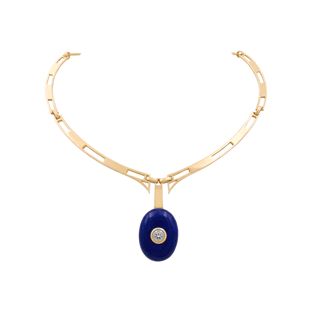 Collier Pendentif en or jaune, lapis-lazuli et diamant