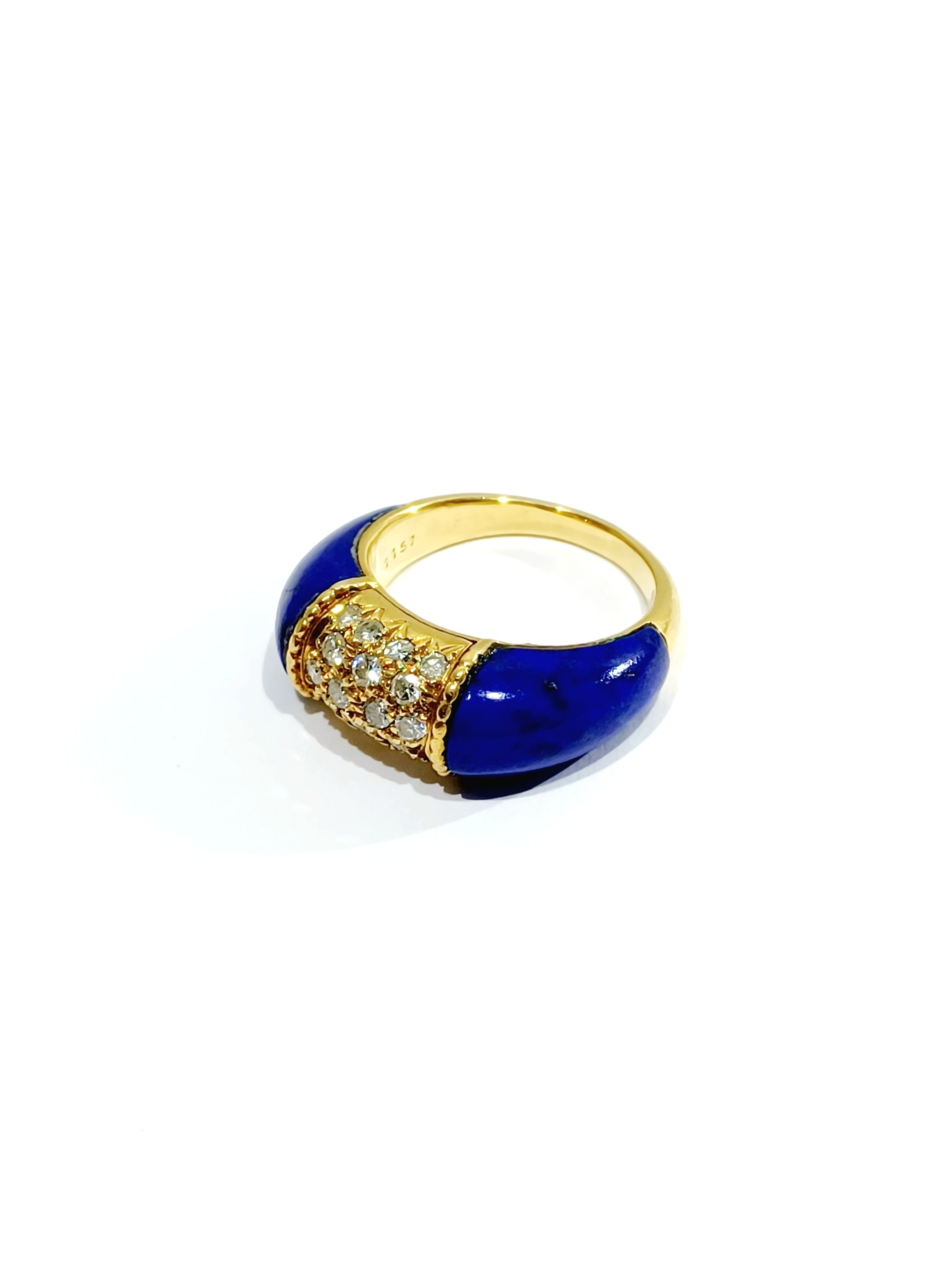 Bague Jonc en or jaune, lapis-lazuli et diamants