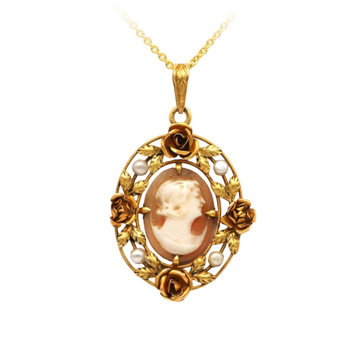 Pendentif en or jaune, perles et camée