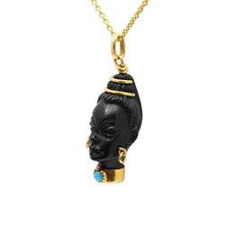 Pendentif en or jaune, ébène et turquoise