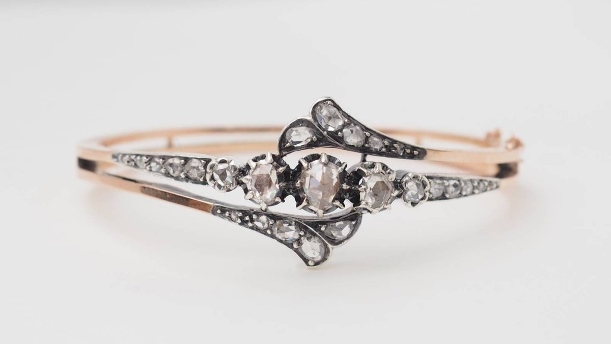 Bracelet Jonc en or rose, argent et diamants