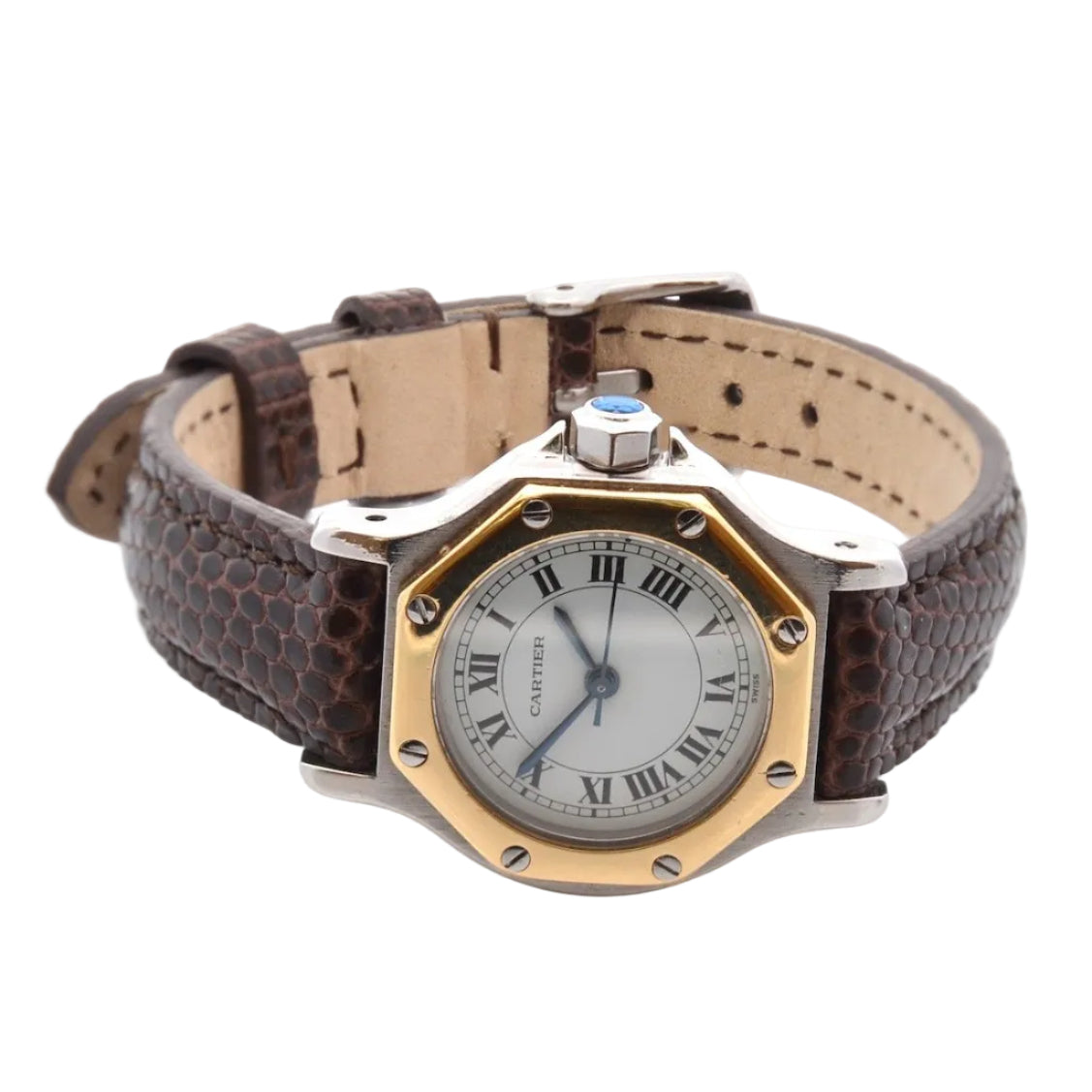 Montre CARTIER "Santos" en or jaune, acier et cuir