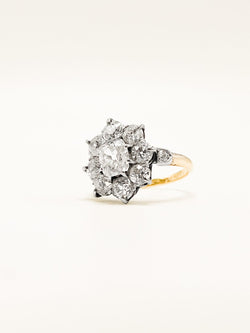 Bague Marguerite en or jaune, argent et diamants