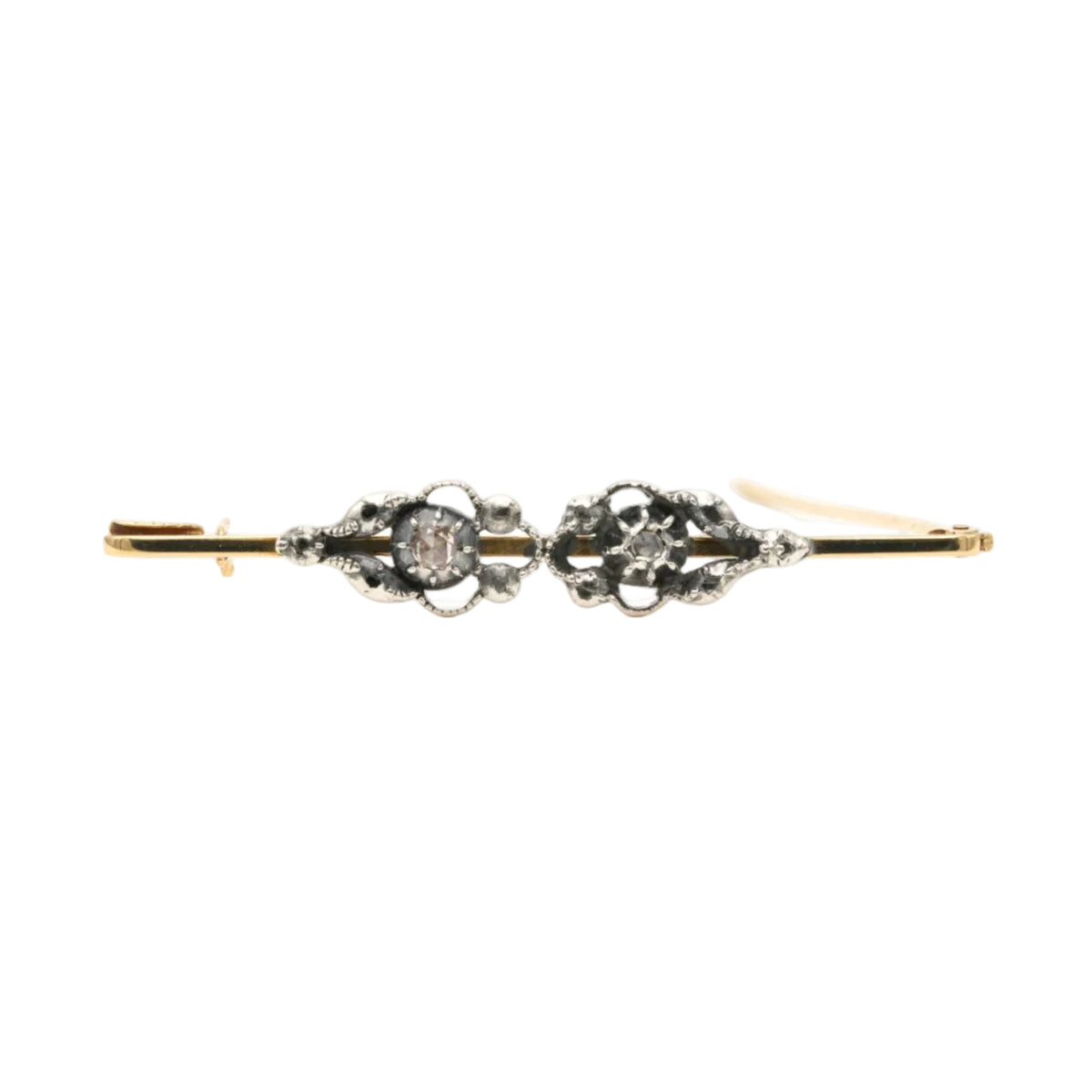 Broche Épingle en or jaune, argent et diamants