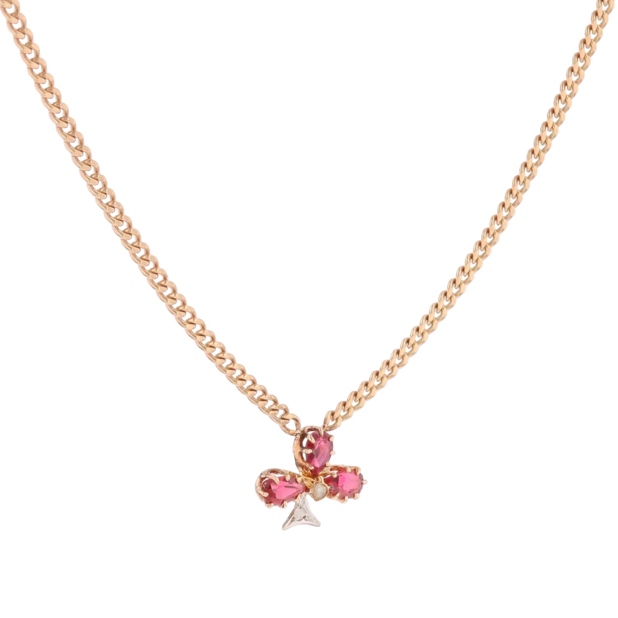 Collier Pendentif en or rose, perle, rubis et diamant