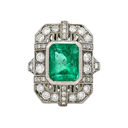 Bague Entourage en or blanc, émeraude et diamants