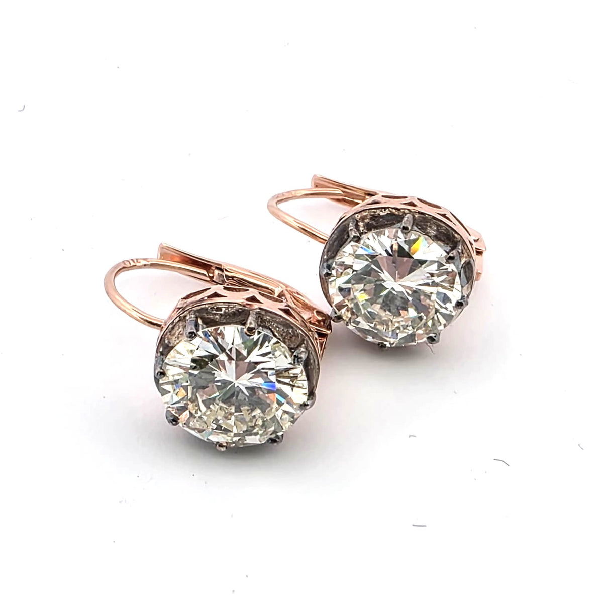 Boucles d'oreilles Dormeuses en or rose, argent et diamants