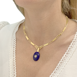 Collier Pendentif en or jaune, lapis-lazuli et diamant