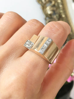 Bague tank en or jaune 18 carats et diamants