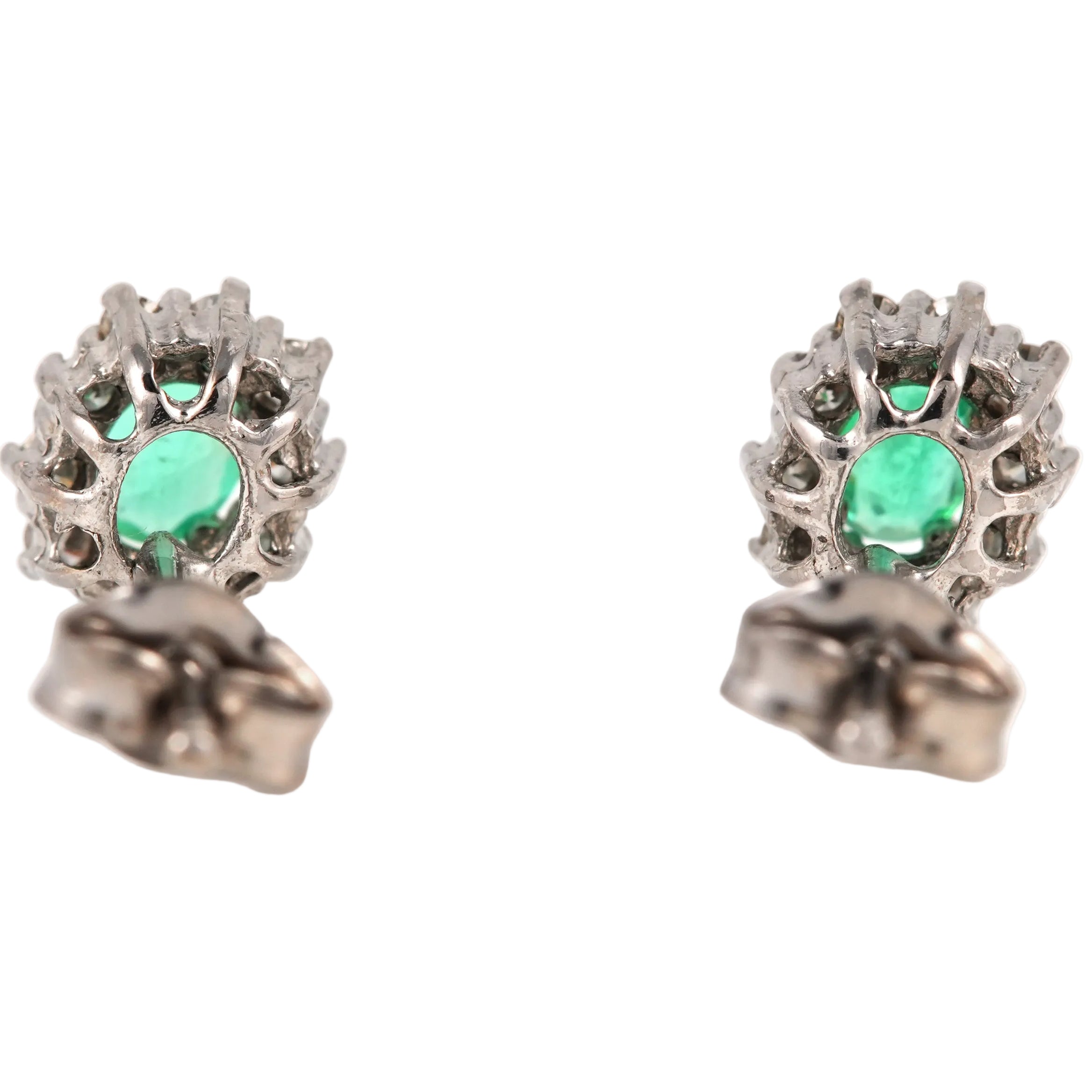 Boucles d'oreilles Puces en or blanc, émeraudes et diamants
