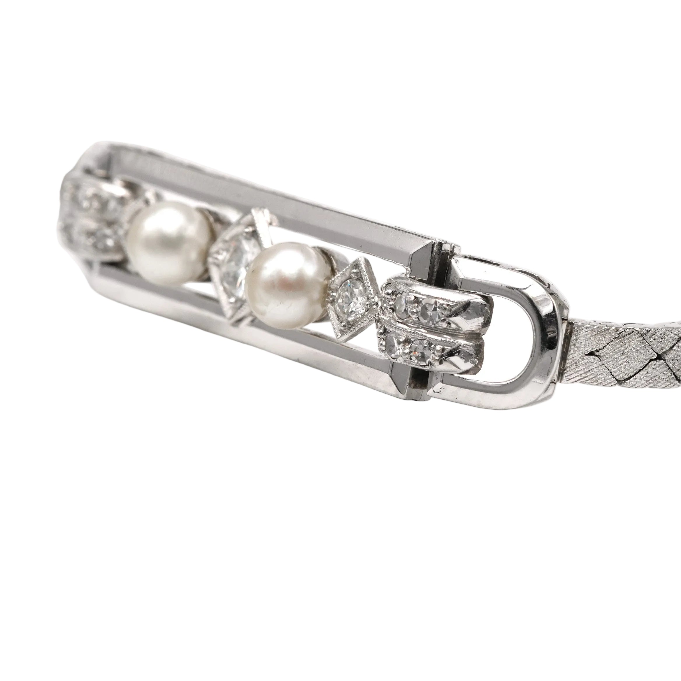 Bracelet Ligne en or blanc, perles et diamants