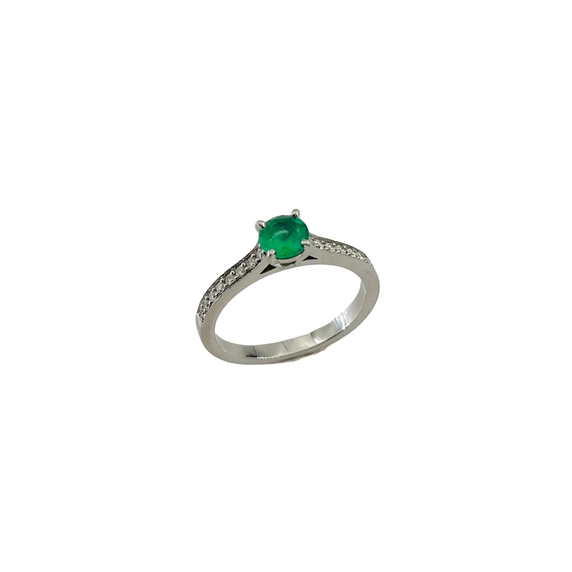 Bague Solitaire GEMMYO "Little Lady Pavée" en platine, émeraude et diamants