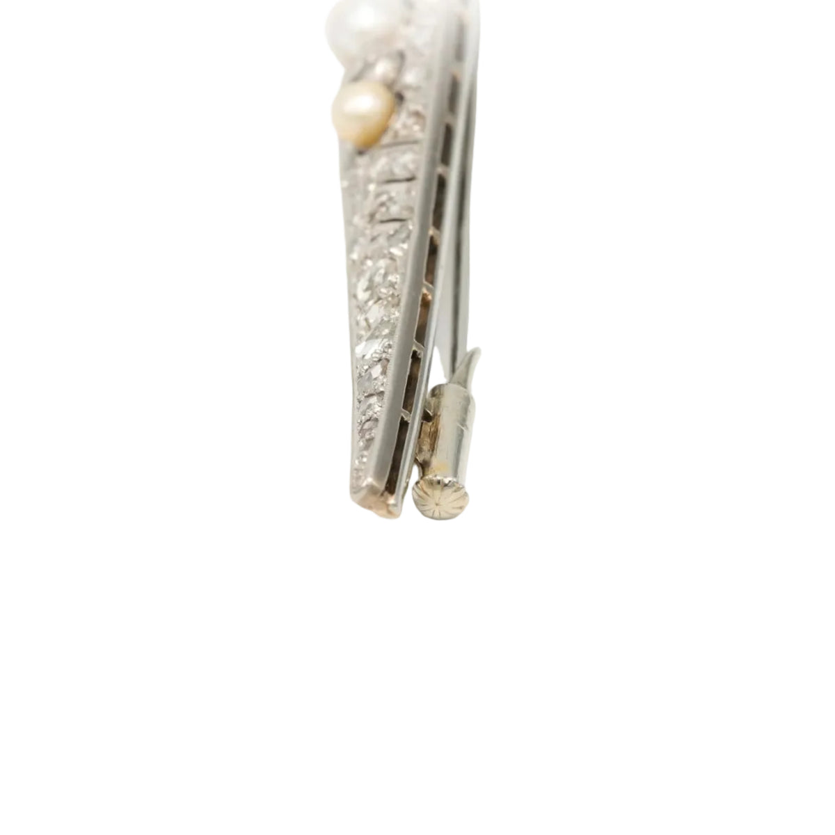 Broche Barrette en or blanc, perles et diamants