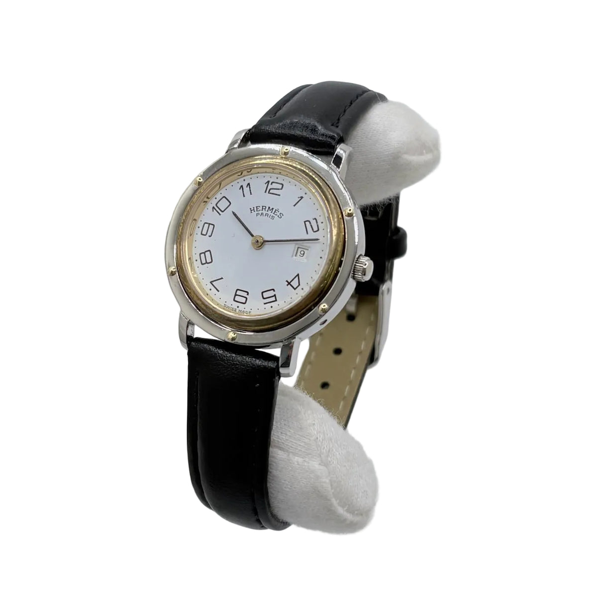 Montre HERMÈS "Clipper" en or jaune, acier et cuir