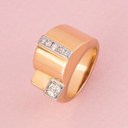 Bague tank en or jaune 18 carats et diamants