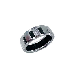 Bague Bandeau CHAUMET "Class One" en or blanc, diamants et caoutchouc