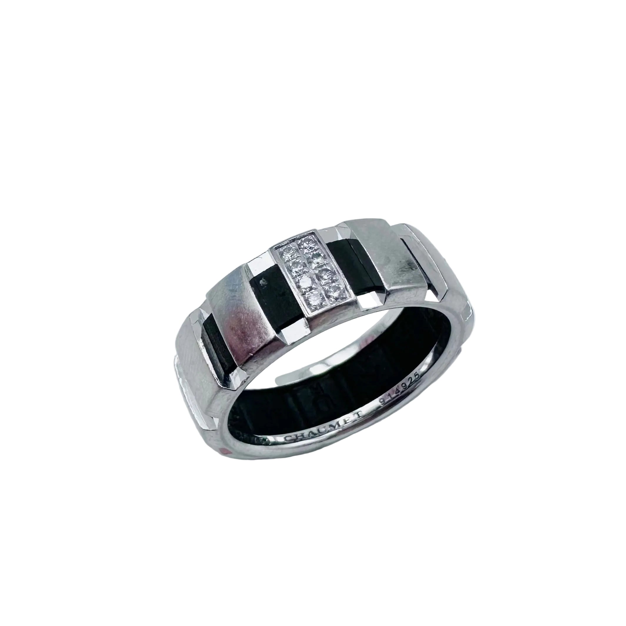 Bague Bandeau CHAUMET "Class One" en or blanc, diamants et caoutchouc