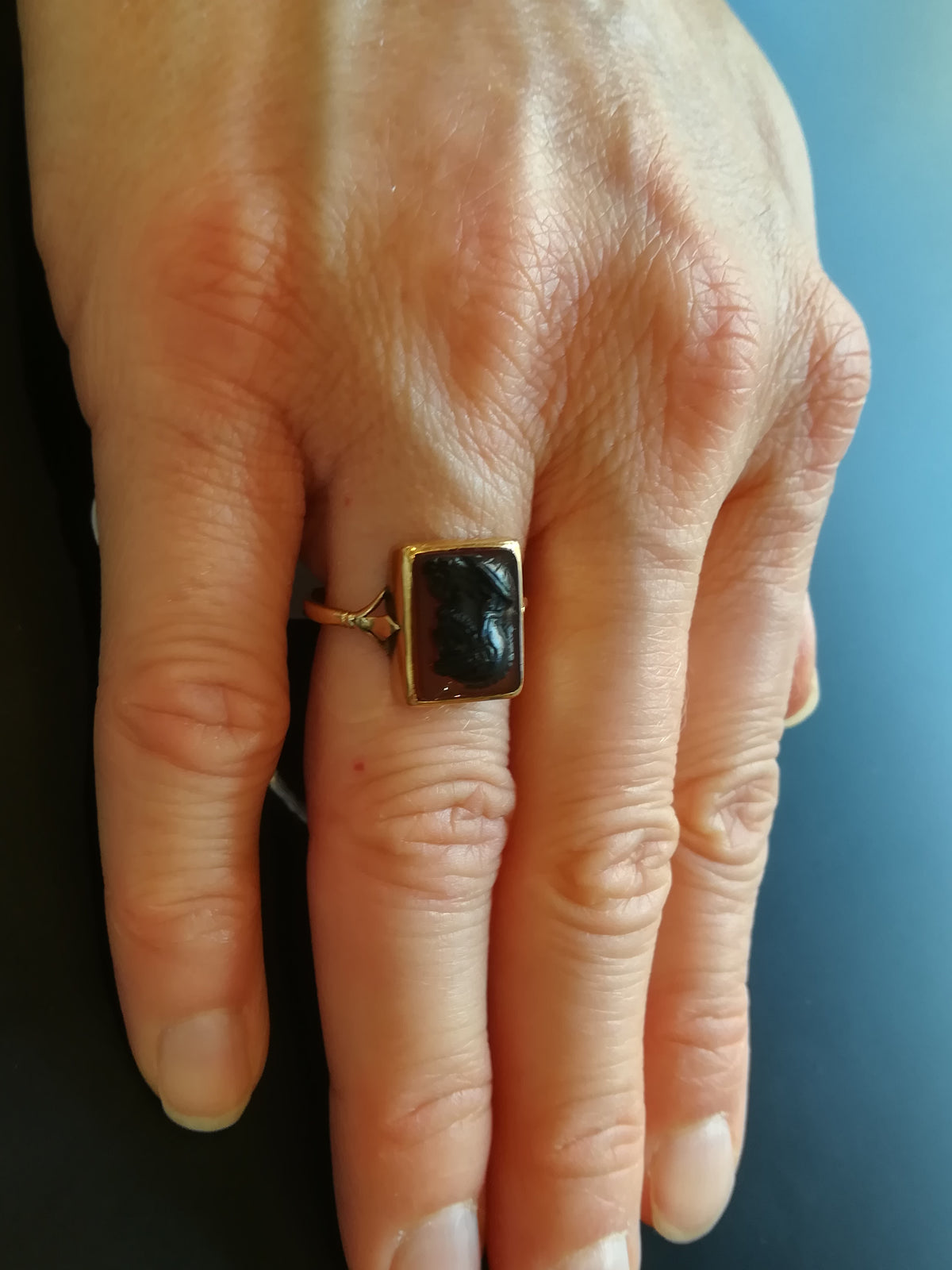 Bague Ancienne Camée Agate Guerrier Grec