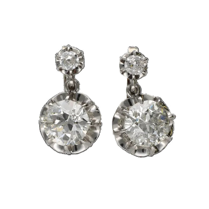 Boucles d'oreilles Dormeuses en or blanc, platine et diamants