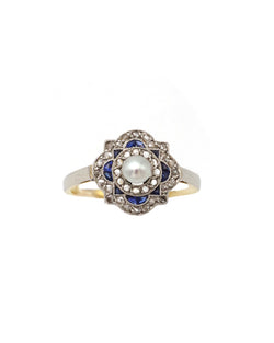 Bague Art Déco perle saphirs en platine