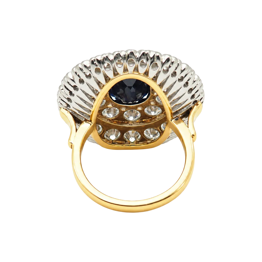 Bague Pompadour en or blanc, or jaune, saphir et diamants