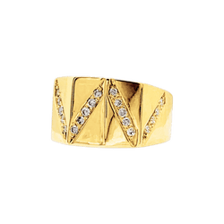 Bague or jaune et lignes de diamants.
