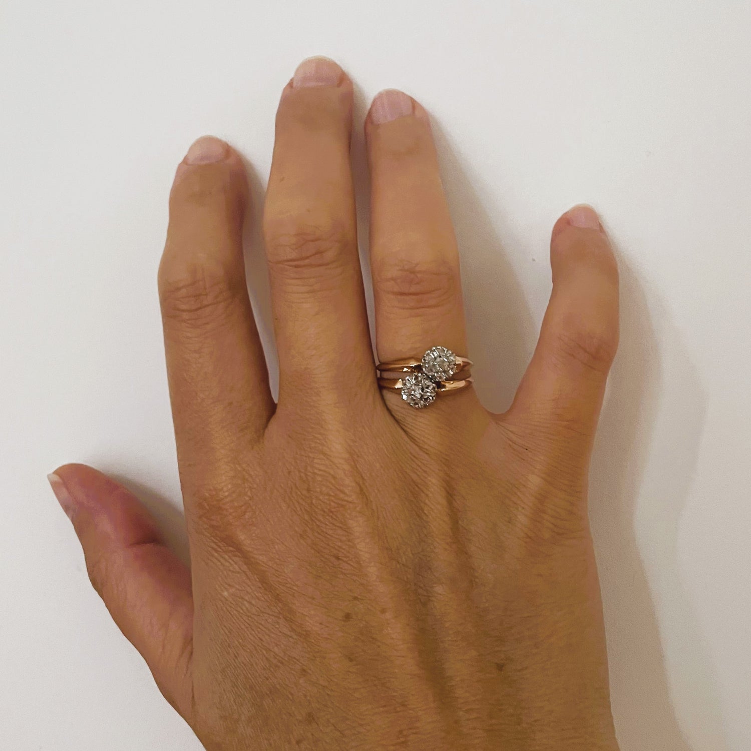 Bague Toi & Moi en or rose, platine et diamants