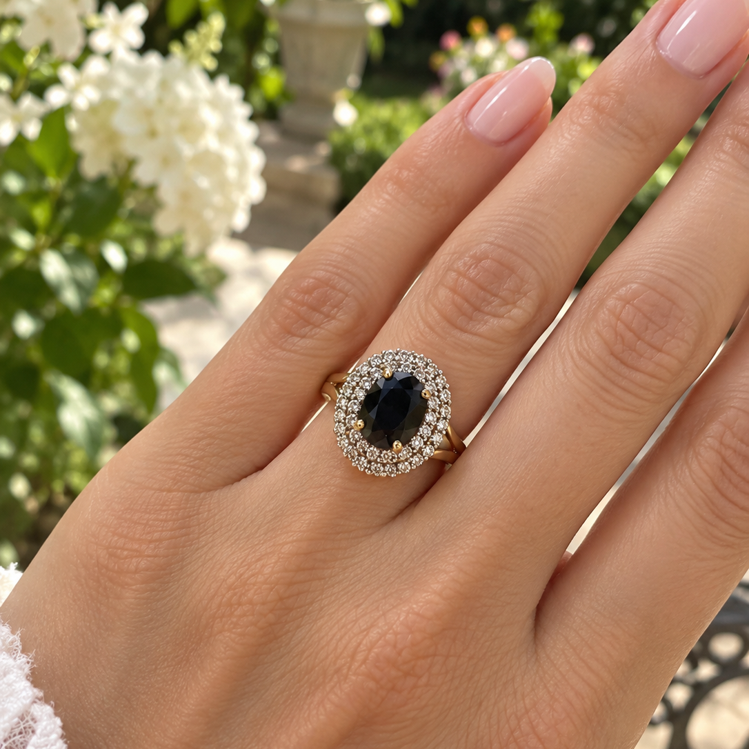 Bague Cocktail en or jaune, saphir et diamants