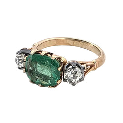 Bague Trilogie en or jaune, émeraude et diamants