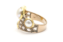 Bague Cocktail en or jaune, perles et diamants