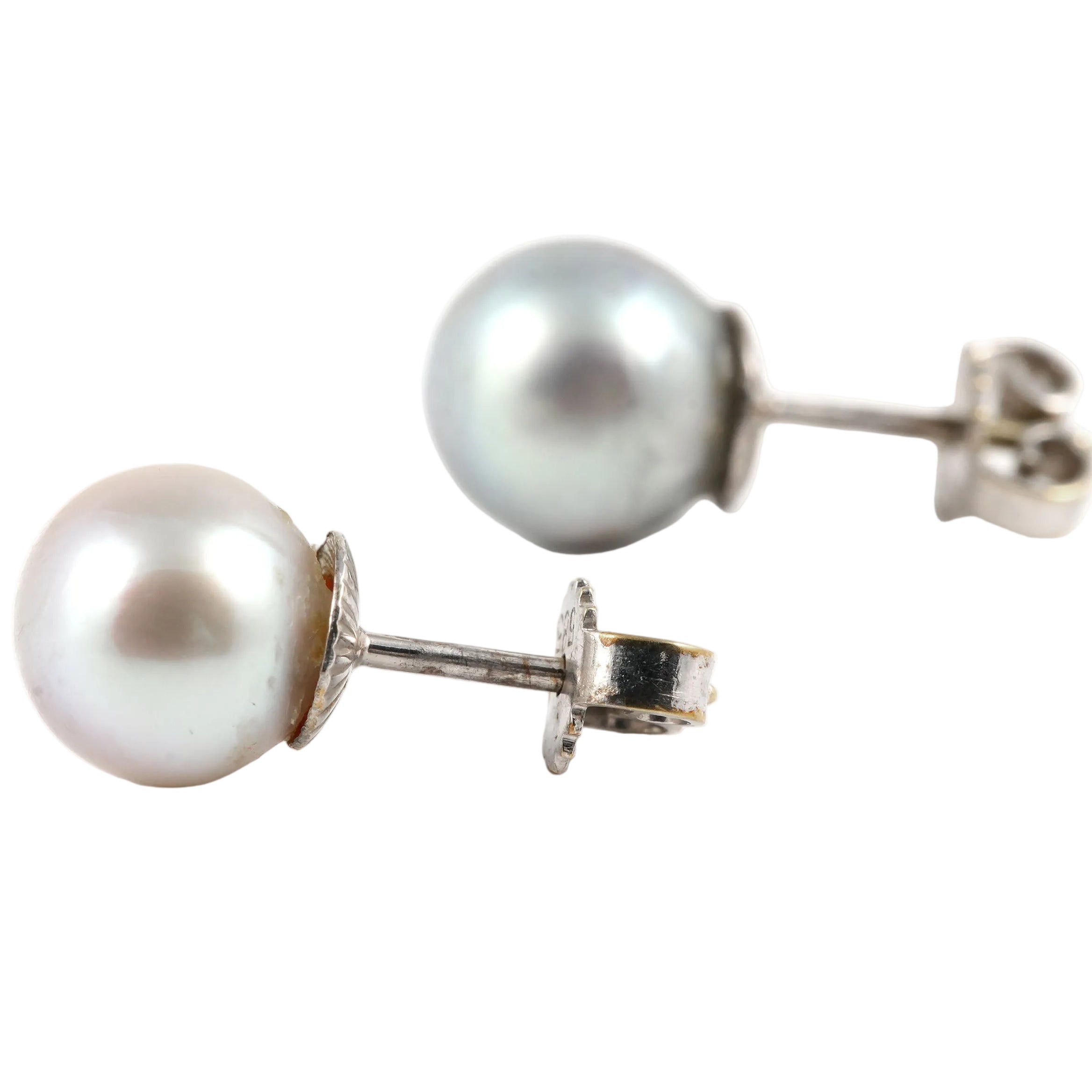 Boucles d'oreilles Puces en or blanc et perles