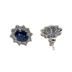 Boucles d'oreilles Puces en or blanc, saphirs et diamants