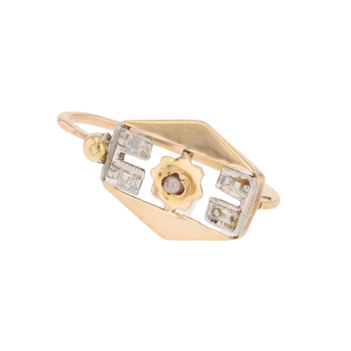Mono boucle d'oreille Dormeuse en or blanc, or jaune et perle