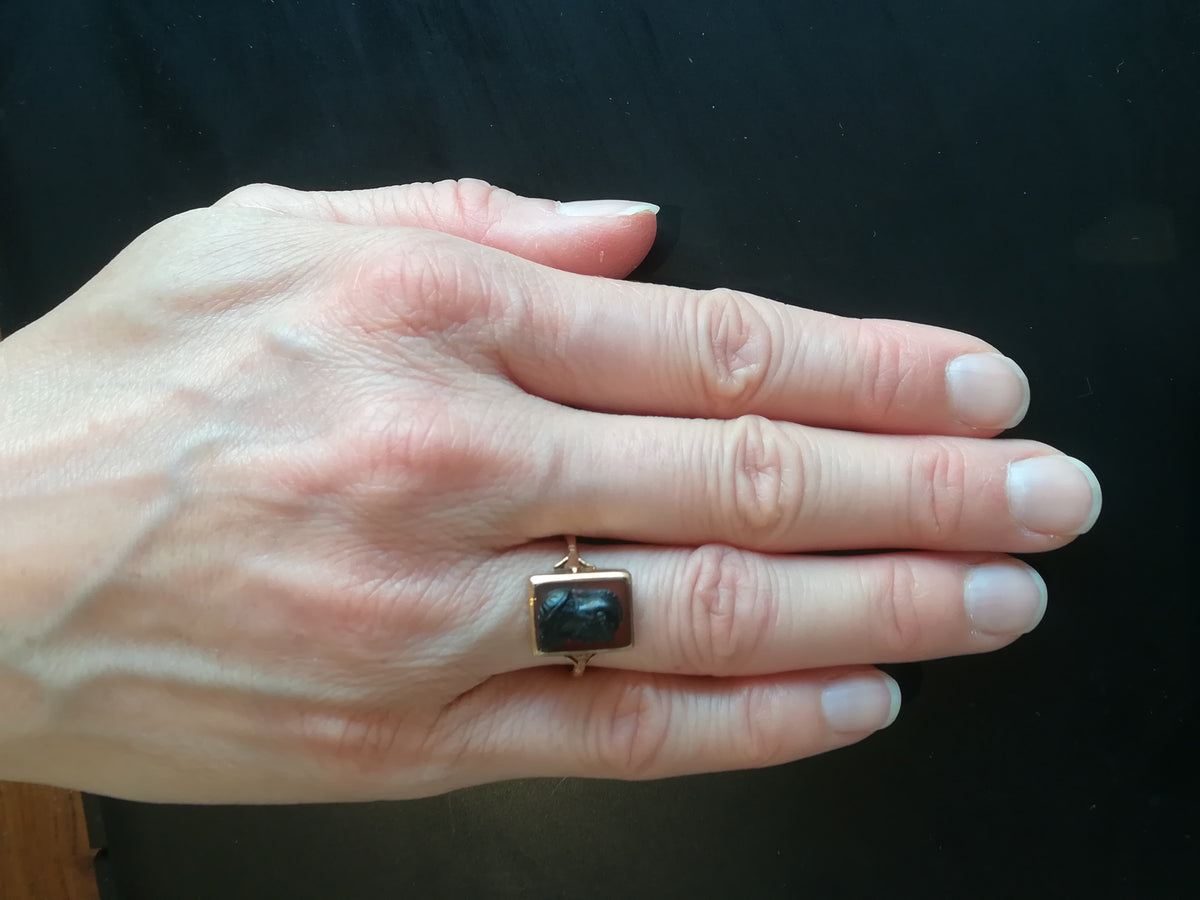Bague Ancienne Camée Agate Guerrier Grec