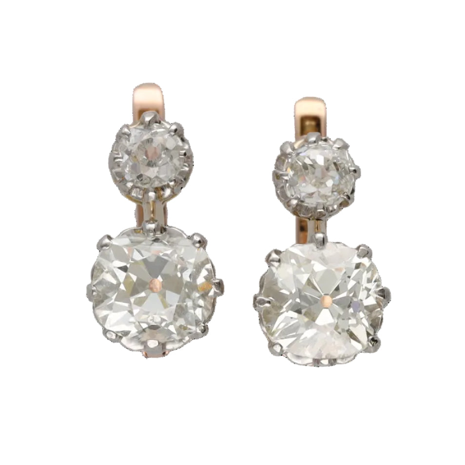 Boucles d'oreilles Dormeuses en or rose, platine et diamants