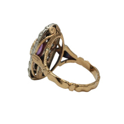 Bague en or jaune, saphir et diamants