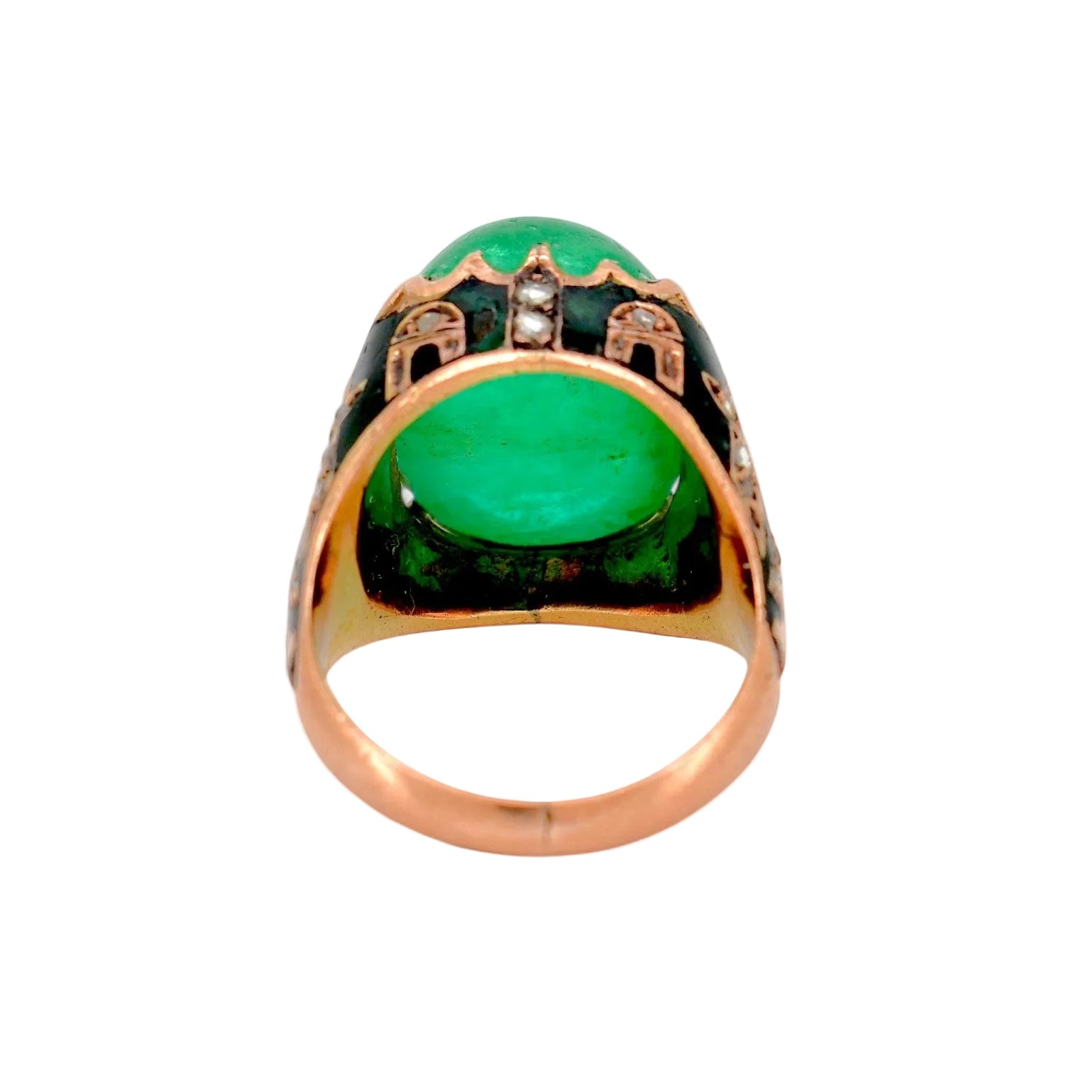 Bague Cocktail en or jaune, émail, émeraude et diamants