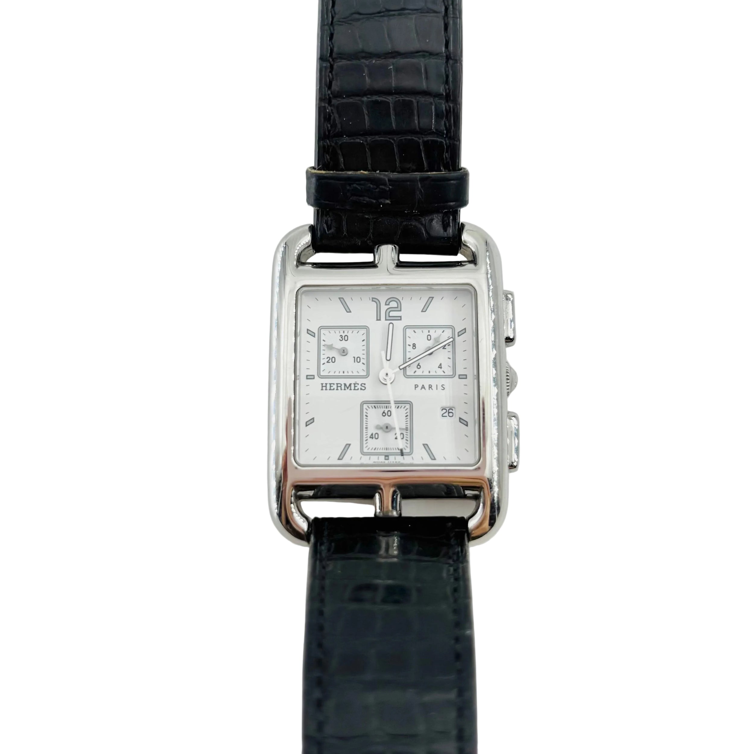Montre HERMÈS "Cape Cod Chrono" en acier et cuir