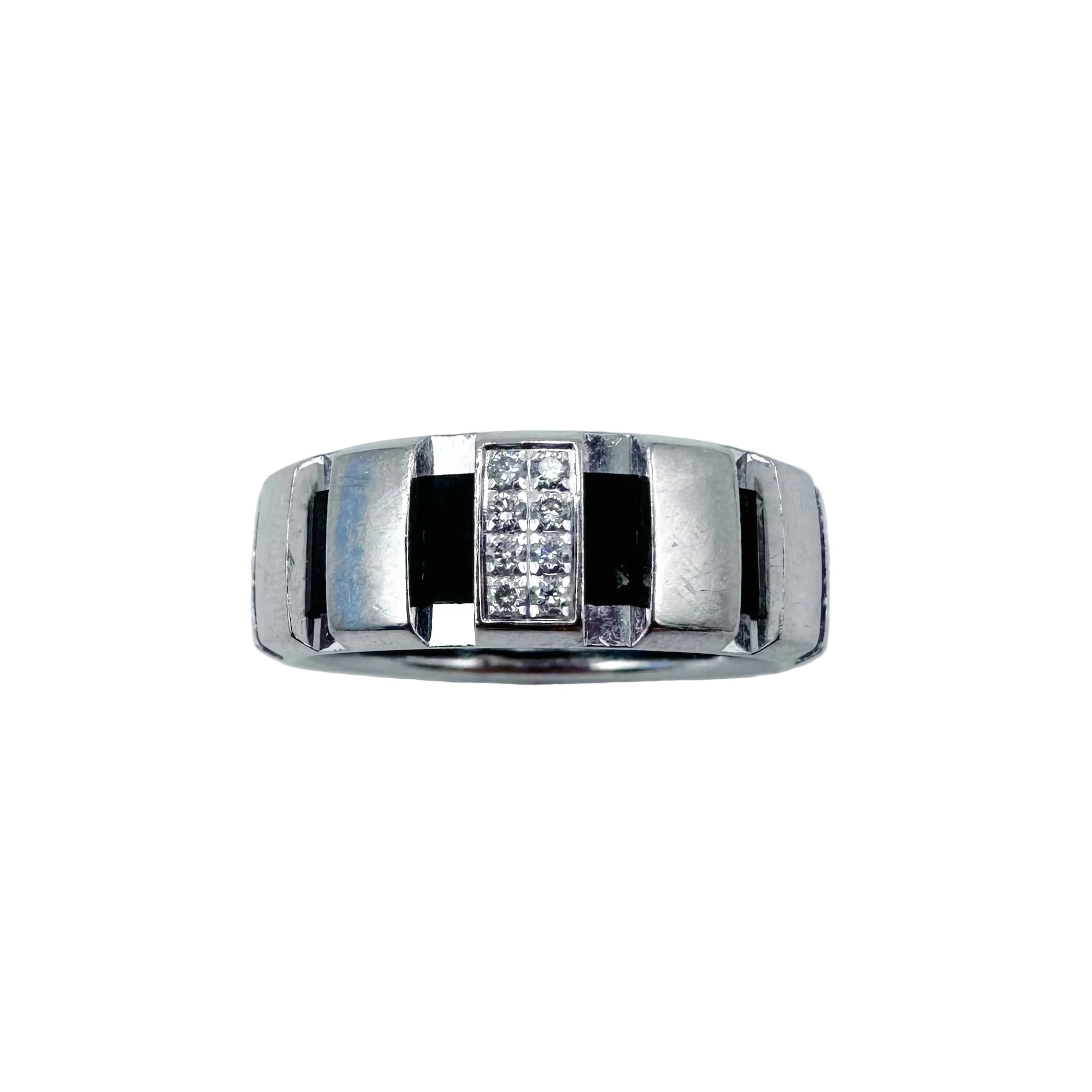 Bague Bandeau CHAUMET "Class One" en or blanc, diamants et caoutchouc