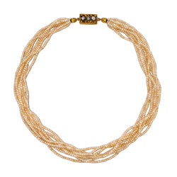 Collier Ras de Cou en or jaune, perles et diamants